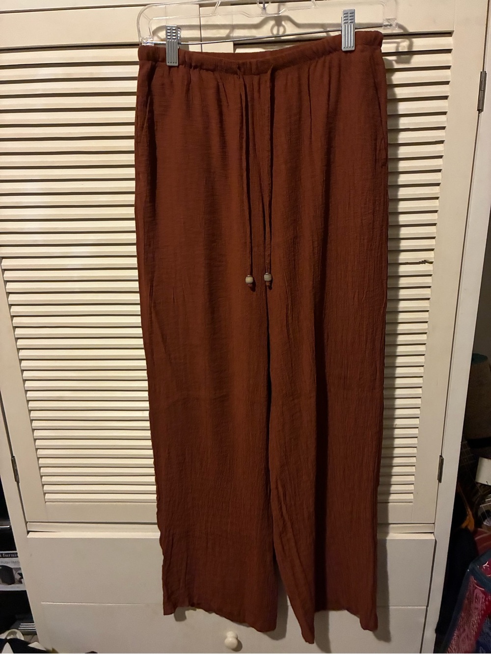 Zara Men's Drawstring Wide-Leg Pants in Rust